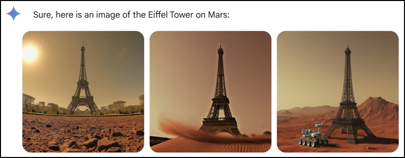 google gemini ai - eiffel tower on mars