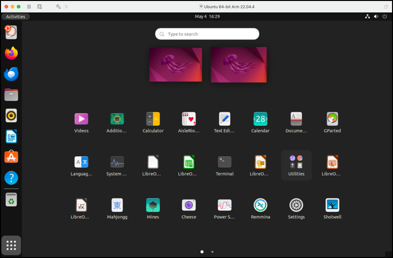 ubuntu linux desktop for vmware fusion mac macos -list of installed apps