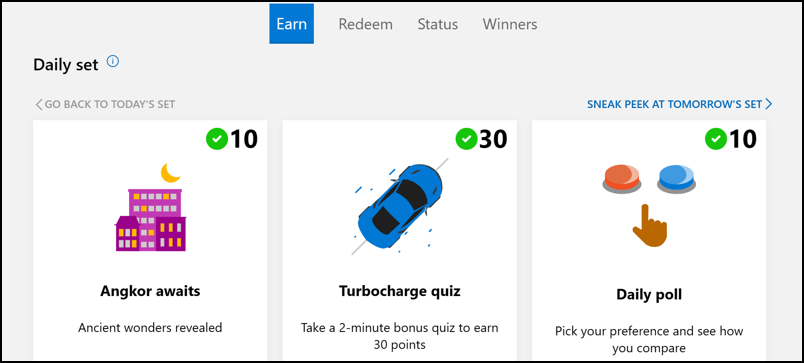 microsoft bing rewards earn - points earned