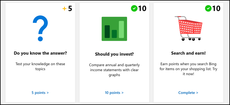 microsoft bing rewards earn - points available
