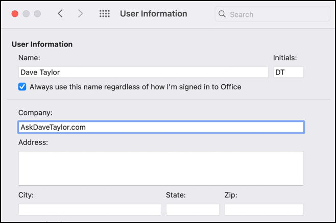 microsoft word mac doc creation owner - preferences > user information