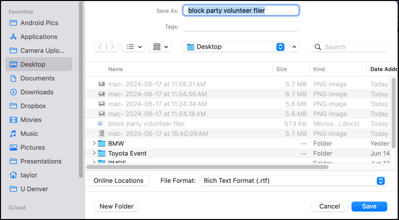 microsoft word mac doc creation owner - save as rtf