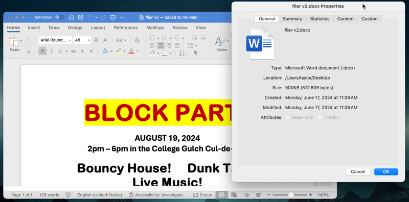 microsoft word mac doc creation owner - updated creation time