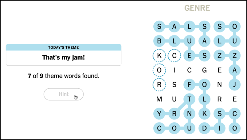 how to play nytimes strands word puzzle game - june 28 - hint shown