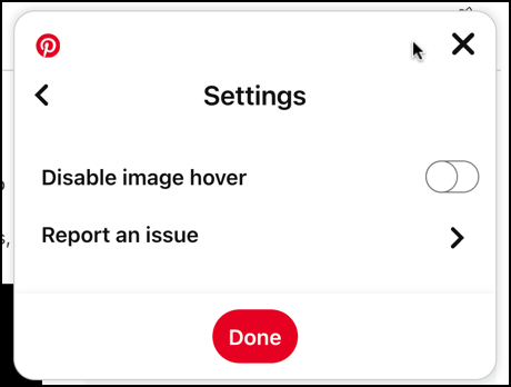 pinterest pin it hover button - how to disable - settings
