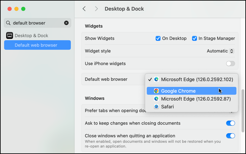 mac default web browser - macos settings 
