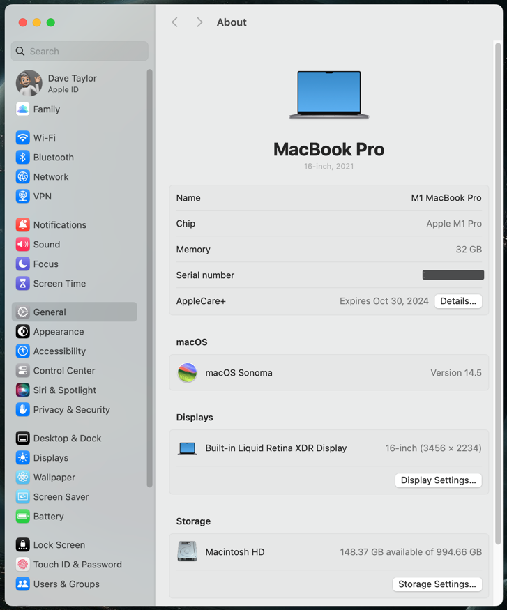 identify cpu gpu cores m1 m2 m3 apple mac - settings > About