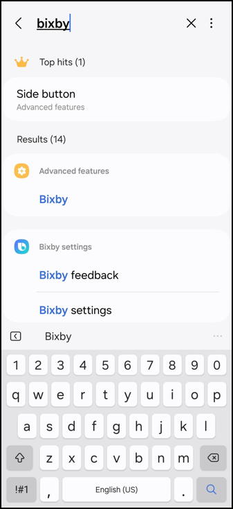samsung galaxy remap side button bixby - settings > search