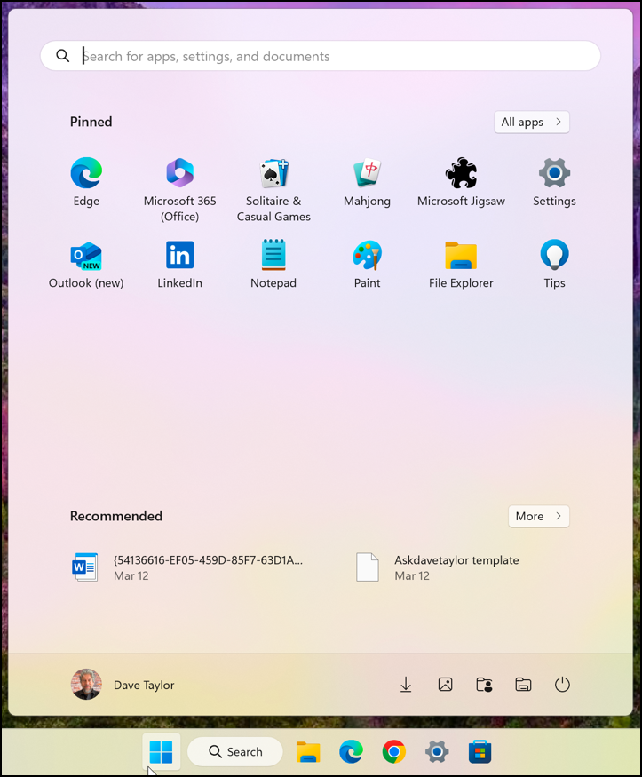 windows 11 start menu - more blank space