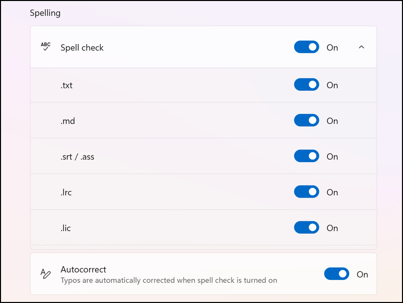 microsoft notepad  spellcheck - enable by file type suffix