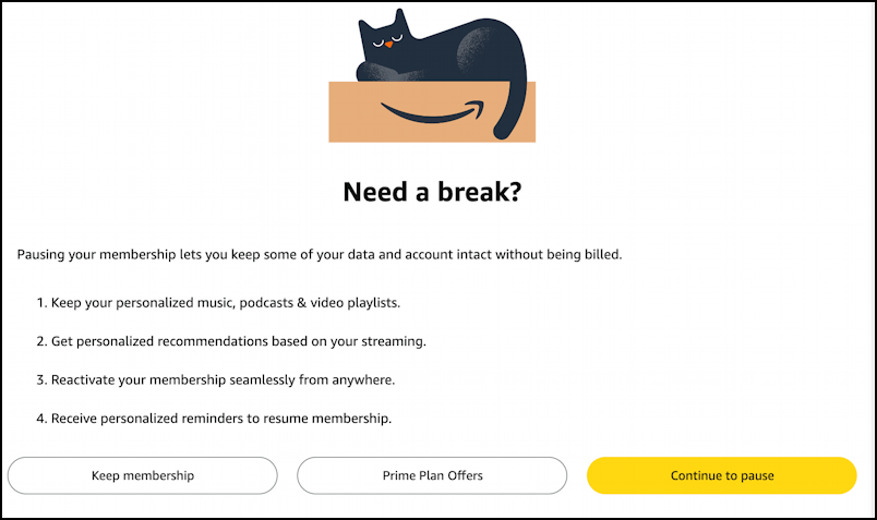 cancel pause amazon prime membership subscription - pause membership