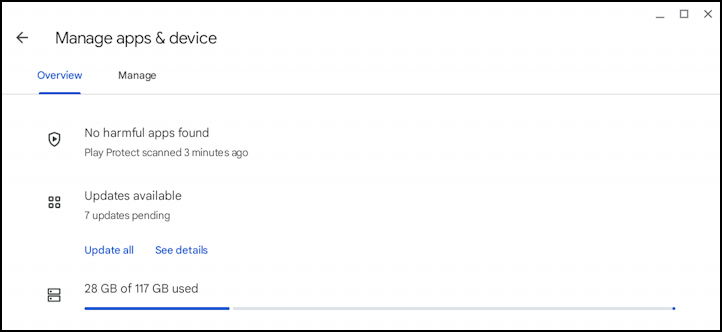 chromebook chromeos update all apps play store - manage apps & devices