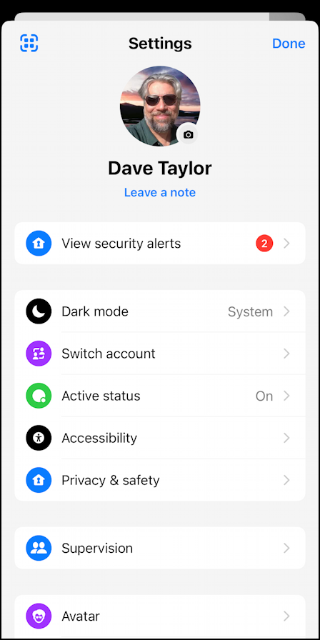 facebook delete avatar - messenger menu settings