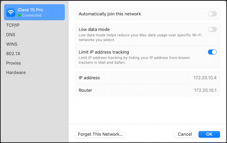 mac pc connect to iphone wifi hotspot - connection details