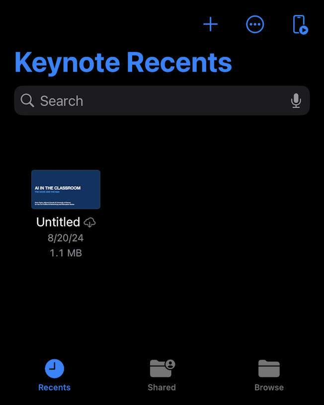 apple keynote iphone remote control clicker - "keynote recents"