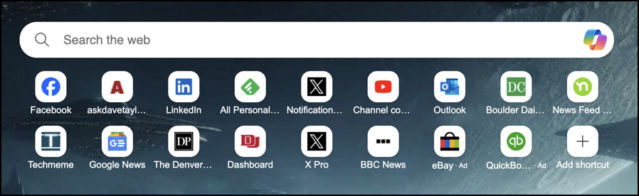 ms edge shortcut icons grid - defaults