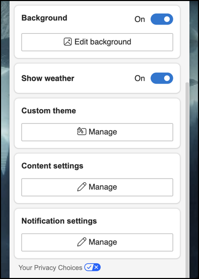 ms edge shortcut icons grid - more settings