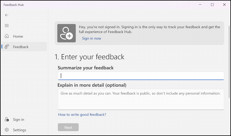 windows 11 camera access - feedback hub