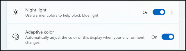 win11 auto display screen brightness - turn on night light