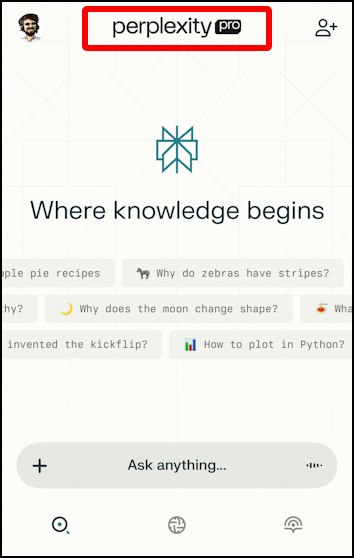 perplexity ai for mobile - logged in to perplexity pro