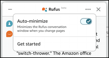 amazon rufus ai - web interface chat box settings