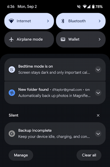 android bedtime mode - shortcuts warns "bedtime mode on"