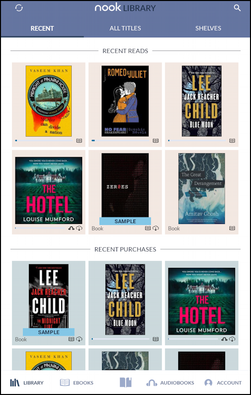 B&N NOOK Lenovo Color buy ebook - main screen