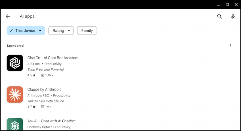 chatgpt perplexity ai on chromebook - ai apps screen