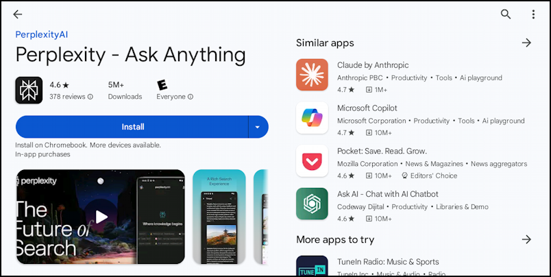 chatgpt perplexity ai on chromebook - perplexity listing in play store