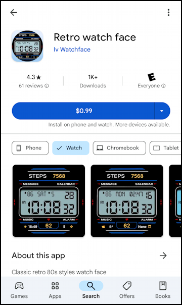 google play store - retro casio style digital watch face for pixel watch 3