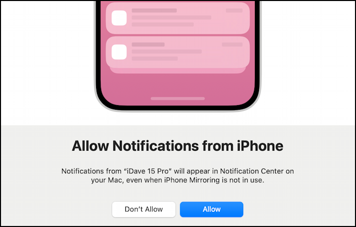 iphone mirroring mac - allow notifications