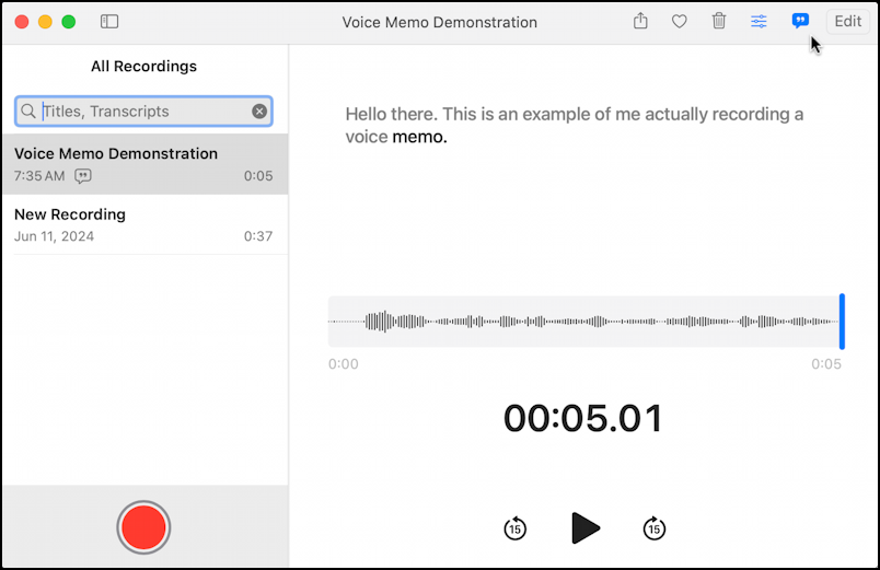 mac macos voice memos - transcript