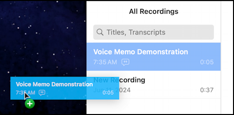 mac macos voice memos - drag and drop