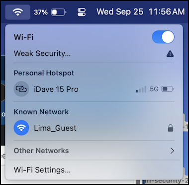 mac wifi weak security - wifi menu