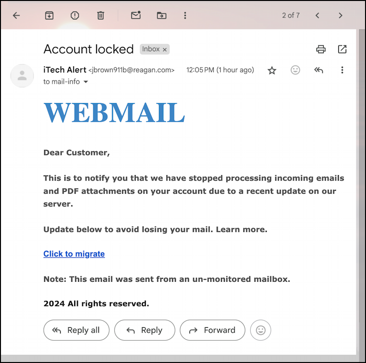 webmail migration phishing attack spam - the original message