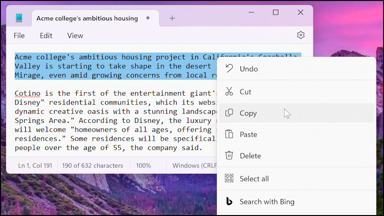 windows 11 share copy paste clipboard - copy from the menu