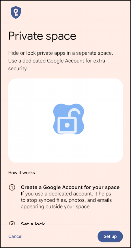 android 15 private space - info splashscreen