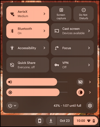 chromeos chromebook focus feature - quick settings panel