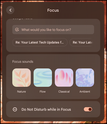 chromeos chromebook focus feature - choose background ambient sound