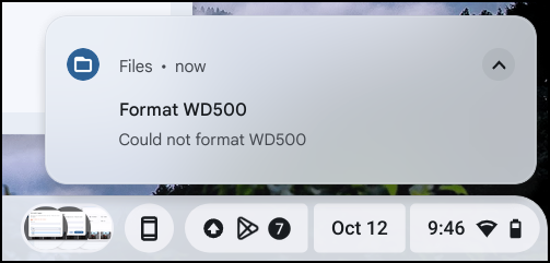 chromebook chromeos external drive - can't format
