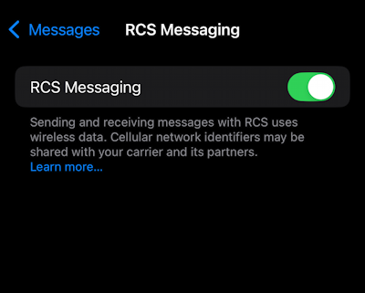 iphone ios enable rcs - turn on rcs
