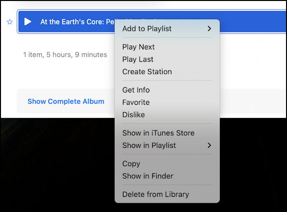 apple music change audiobook cover image - control click context menu