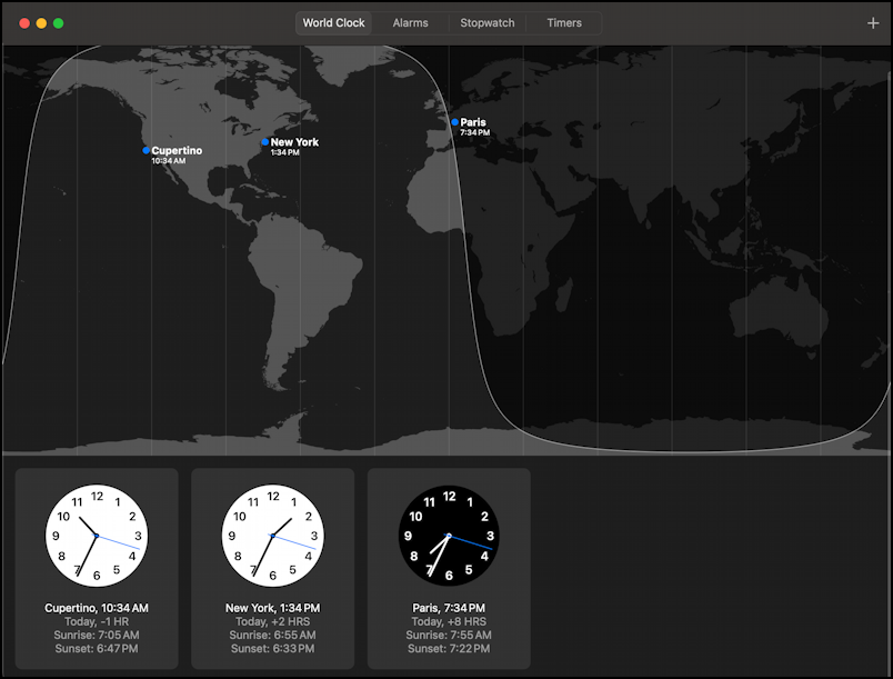 mac macos world time clock - clock app