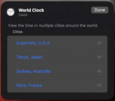 mac macos world time clock - notification center - pick a city