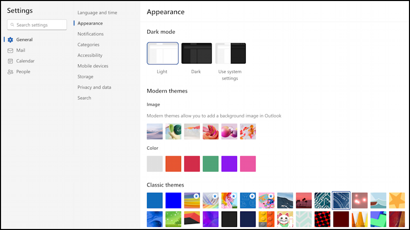 microsoft outlook modern themes - all themes