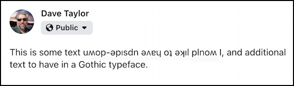 fancy font facebook status update - update with upside-down text