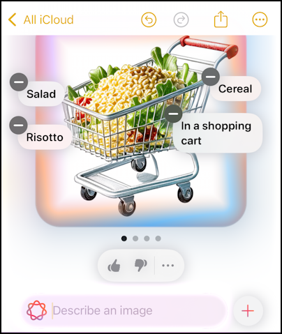 iPhone iOS Notes – Image Playground after specifying in a shopping cart