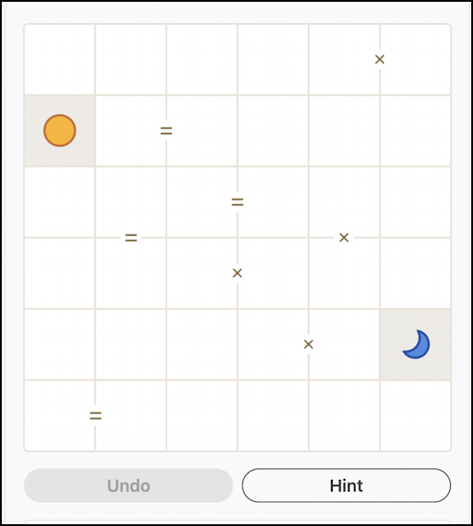 linkedin puzzle game tango - starting grid puzzle #33
