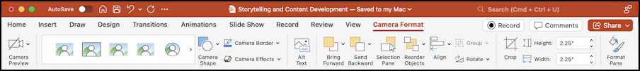 microsoft powerpoint webcam recording cameo - cameo ribbon toolbar