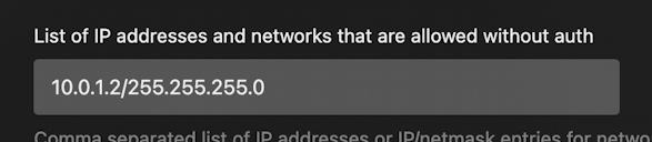 plex server offline access - ip mask for no auth on server